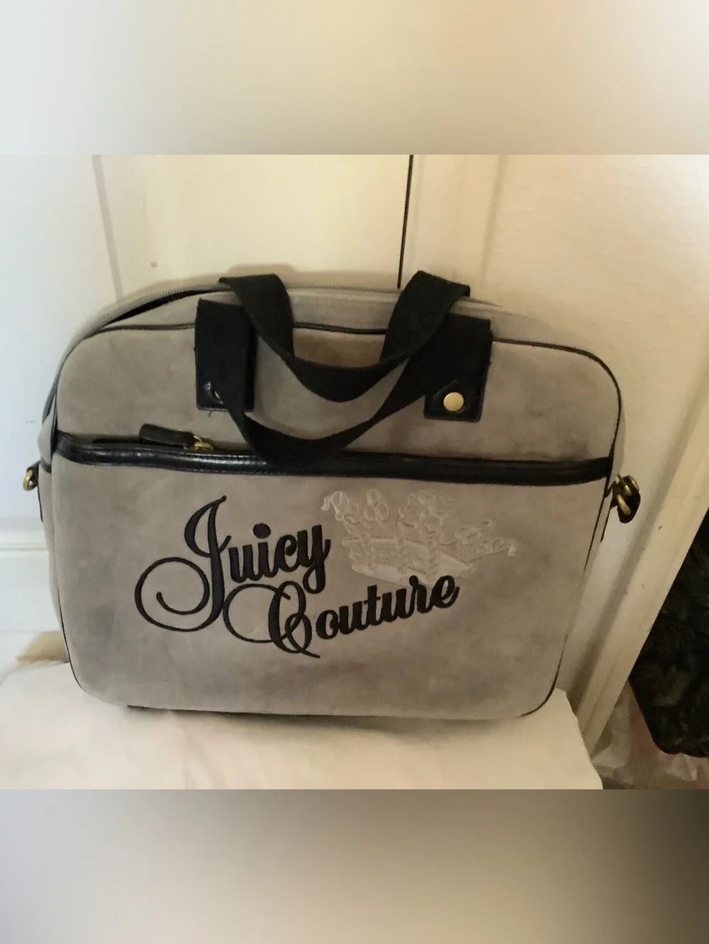 Juicy Couture Grey & Black Velvet laptop bag